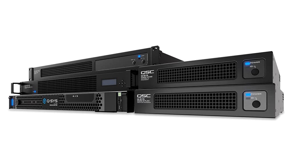 Serie de procesadores Q-Sys Core de QSC considerando los modelos Core Nano, Core 8 Flex, Core 24f, Core x10 y Core x20r